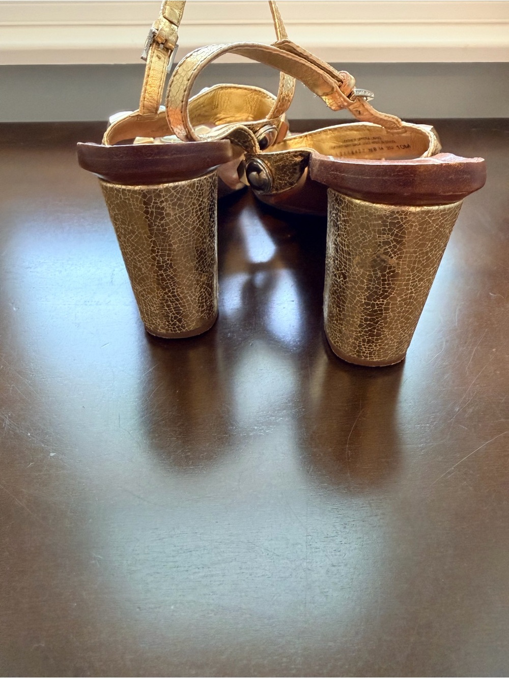 Tory Burch Gold Leather Studded T-Strap Slingback Sandals - Picture 4 of 8